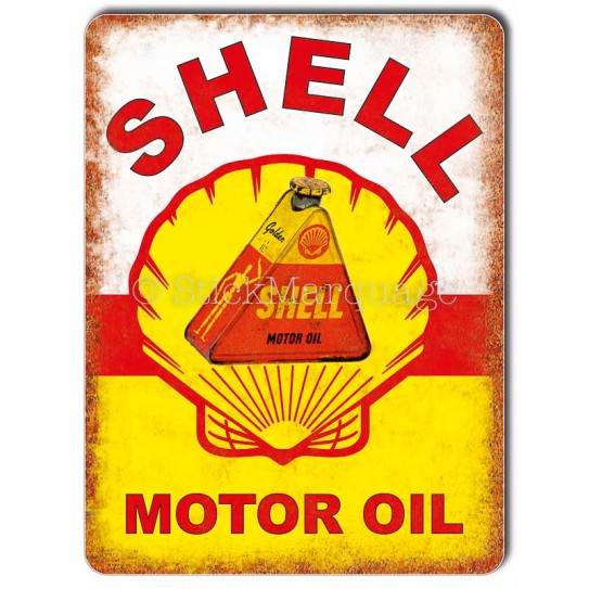 Plaque métal Shell ancien bidon Motor Oil