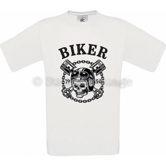 T-shirt anniversaire Biker Moto Skull blanc homme