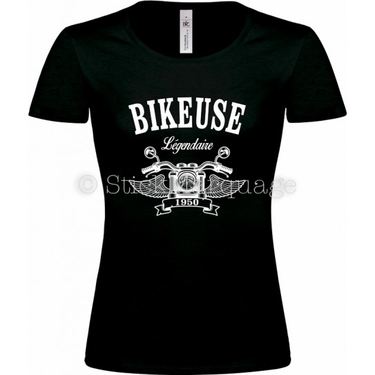 T-shirt vintage Bikeuse Moto Légendaire noir femme