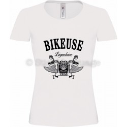 Tee-shirt Bikeuse Moto Légendaire blanc femme