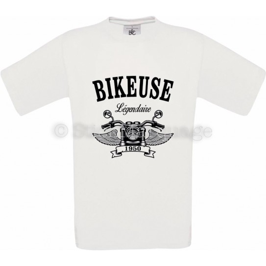 T-shirt Bikeuse Moto Légendaire blanc