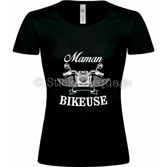 T-shirt noir Maman Bikeuse Moto