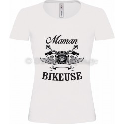 T-shirt blanc Maman Bikeuse Moto