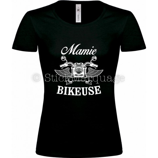 T-shirt noir Mamie Bikeuse Moto