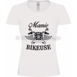 T-shirt blanc Mamie Bikeuse Moto