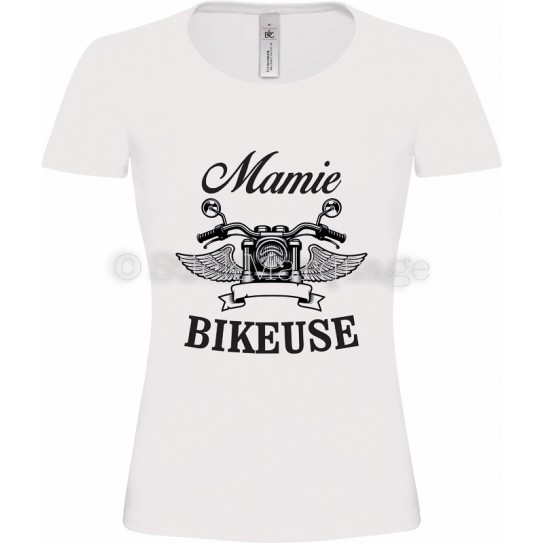 T-shirt blanc Mamie Bikeuse Moto