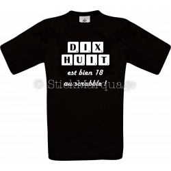 T-shirt noir 18ème Anniversaire Scrabble