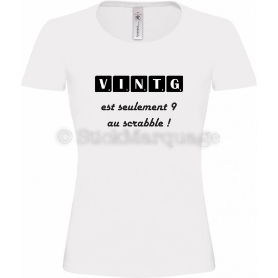 Tee-shirt F blanc 20ème Anniversaire Scrabble