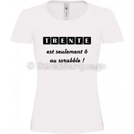 Tee-shirt F blanc 30ème Anniversaire Scrabble