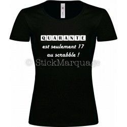 Tee-shirt F noir 40ème Anniversaire Scrabble