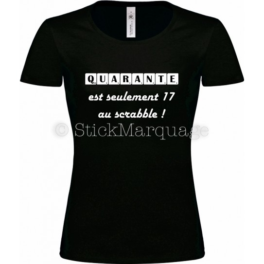 Tee-shirt F noir 40ème Anniversaire Scrabble