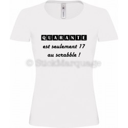 Tee-shirt F blanc 40ème Anniversaire Scrabble