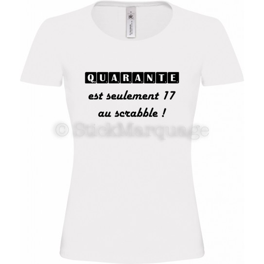 Tee-shirt F blanc 40ème Anniversaire Scrabble