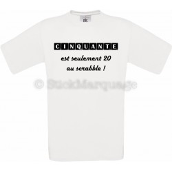 T-shirt blanc 50ème Anniversaire Scrabble