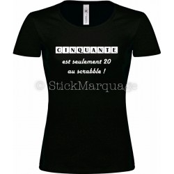 Tee-shirt F noir 50ème Anniversaire Scrabble