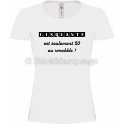 Tee-shirt Anniversaire 50 Ans F blanc Scrabble