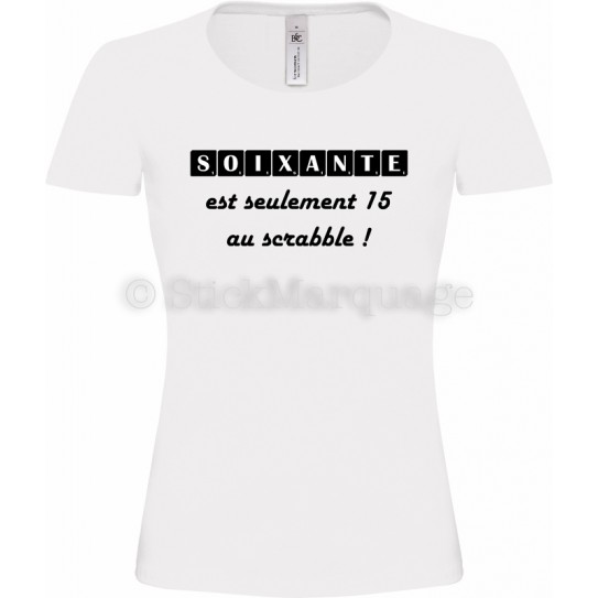 Tee-shirt Anniversaire 60 Ans F blanc Scrabble