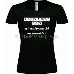 Tee-shirt F noir 70ème Anniversaire Scrabble