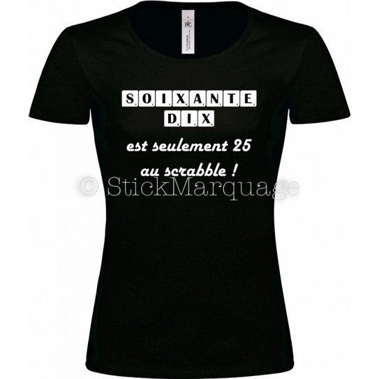 Tee-shirt F noir 70ème Anniversaire Scrabble