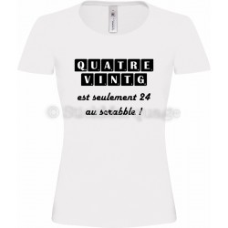 Tee-shirt Anniversaire 80 Ans F blanc Scrabble