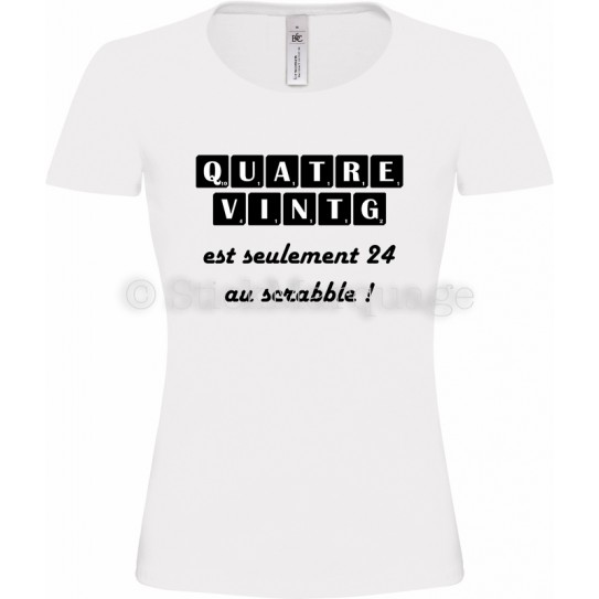 Tee-shirt Anniversaire 80 Ans F blanc Scrabble