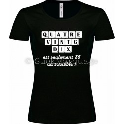 Tee-shirt F noir 90ème Anniversaire Scrabble