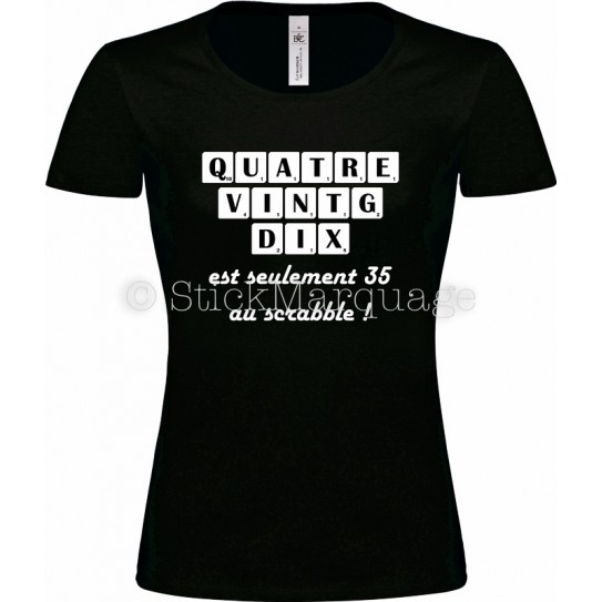 Tee-shirt F noir 90ème Anniversaire Scrabble