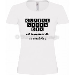 Tee-shirt Anniversaire 90 Ans F blanc Scrabble