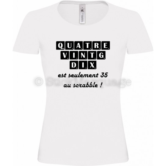 Tee-shirt Anniversaire 90 Ans F blanc Scrabble