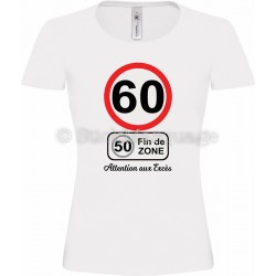 Tee-shirt Femme Anniversaire 60 Ans limitation de vitesse