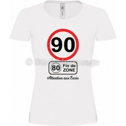 Tee-shirt Femme Anniversaire 90 Ans limitation de vitesse